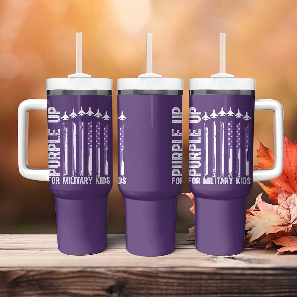 Purple Up For Military Kids Tumbler With Handle American Flag Air Force Military Child Month