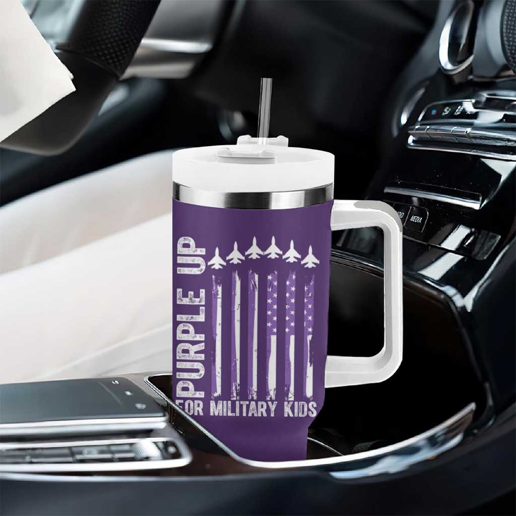 Purple Up For Military Kids Tumbler With Handle American Flag Air Force Military Child Month