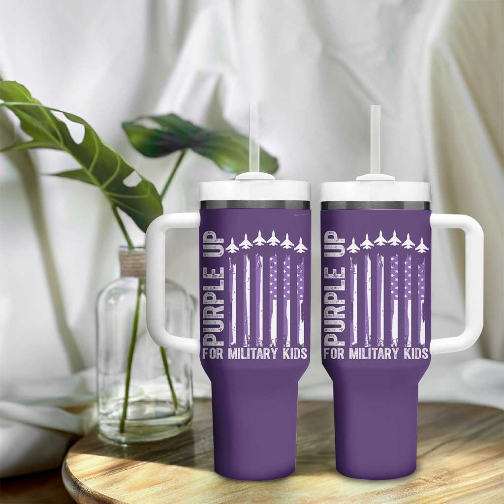 Purple Up For Military Kids Tumbler With Handle American Flag Air Force Military Child Month