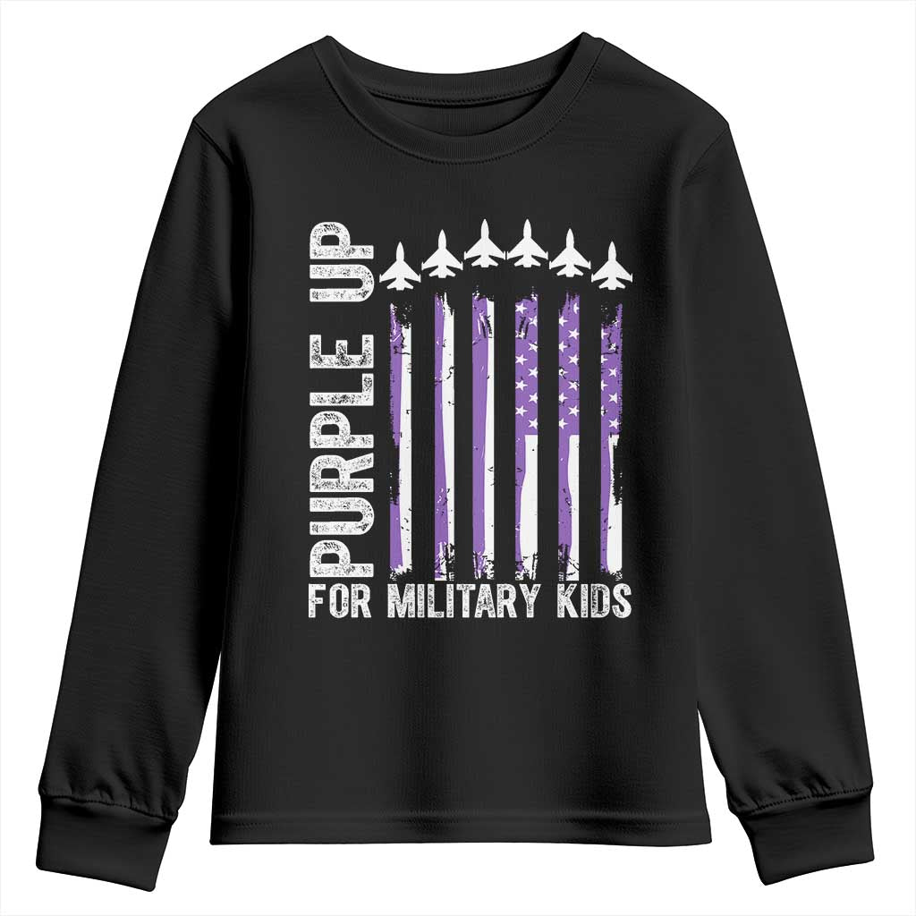 Purple Up For Military Kids Youth Sweatshirt American Flag Air Force Military Child Month