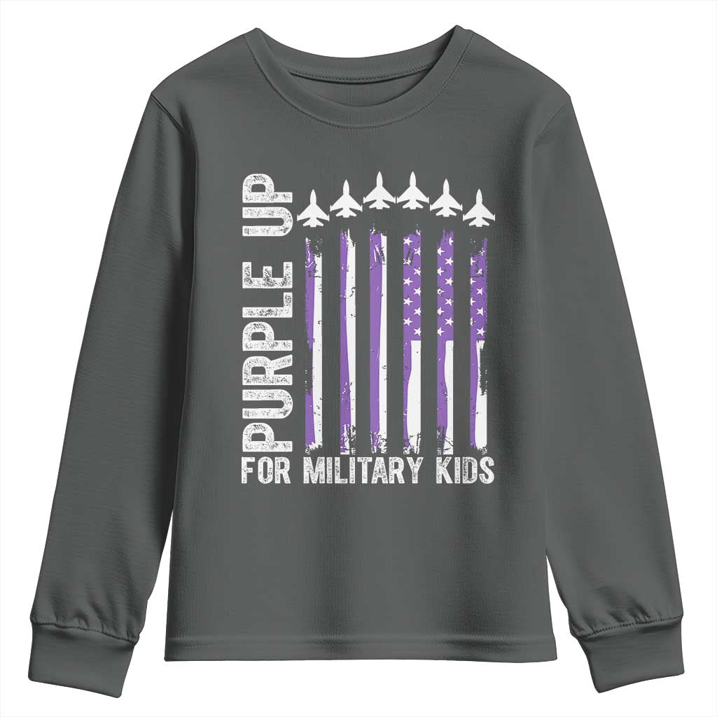 Purple Up For Military Kids Youth Sweatshirt American Flag Air Force Military Child Month