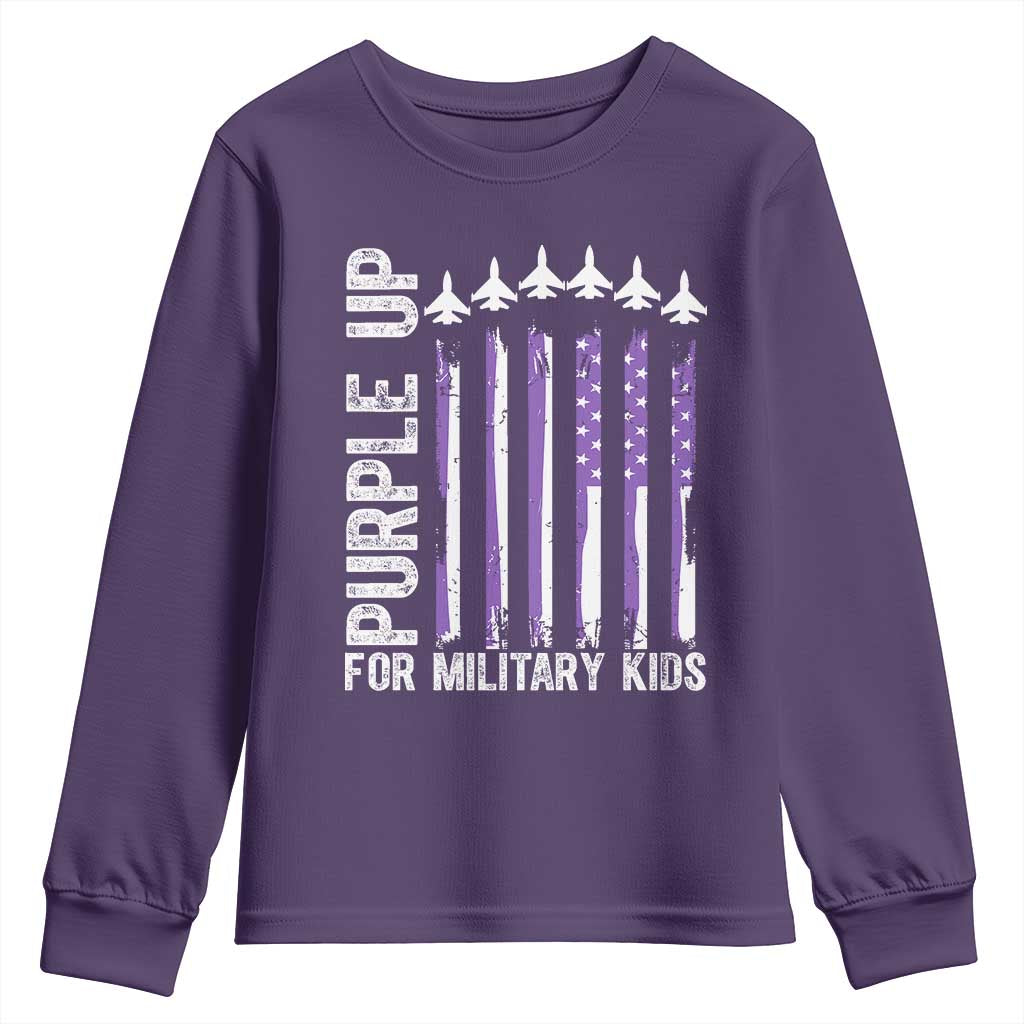 Purple Up For Military Kids Youth Sweatshirt American Flag Air Force Military Child Month