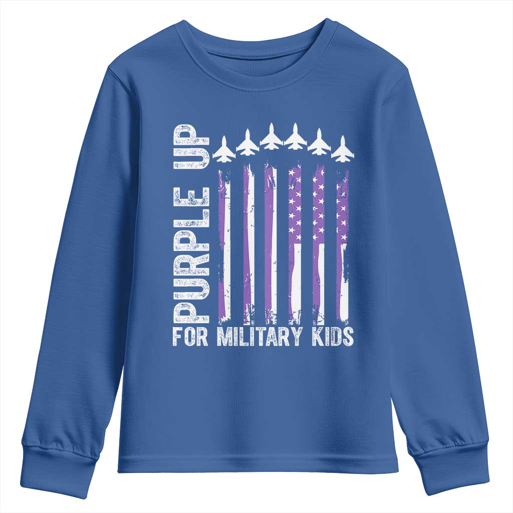 Purple Up For Military Kids Youth Sweatshirt American Flag Air Force Military Child Month