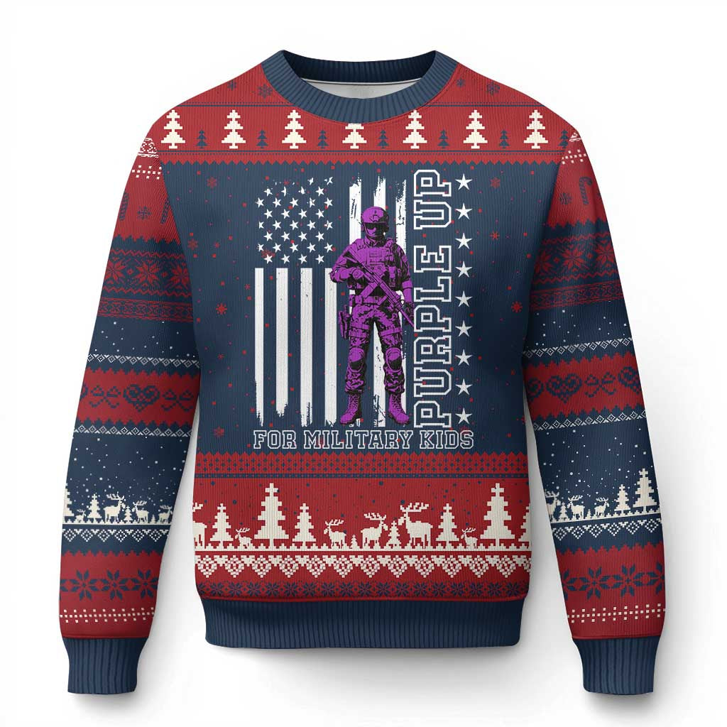 Purple Up For Military Kids Ugly Christmas Sweater Military Child Month - Wonder Print Shop