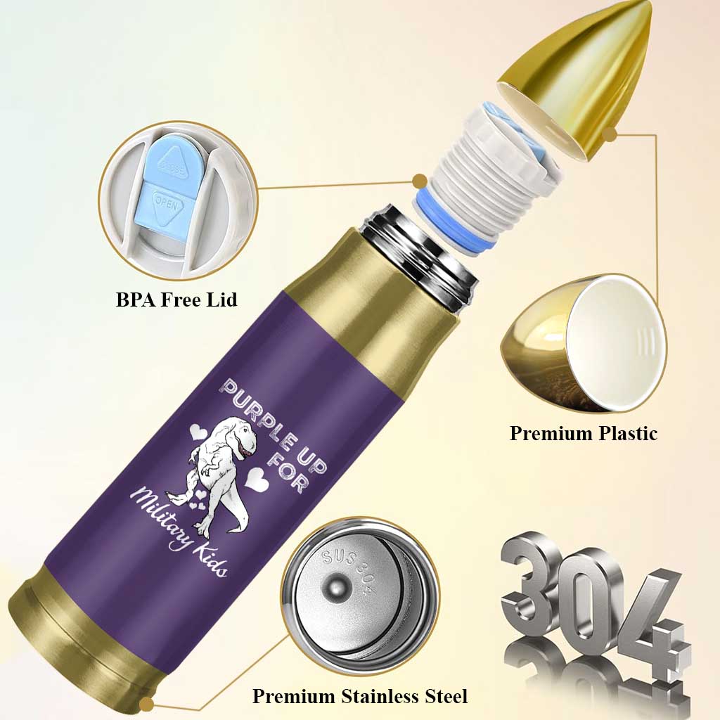 Purple Up For Military Kids Bullet Tumbler Military Child Month Dinosaur
