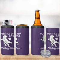 Purple Up For Military Kids 4 in 1 Can Cooler Tumbler Military Child Month Dinosaur