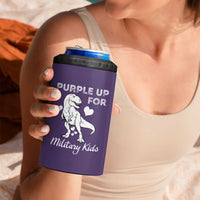 Purple Up For Military Kids 4 in 1 Can Cooler Tumbler Military Child Month Dinosaur