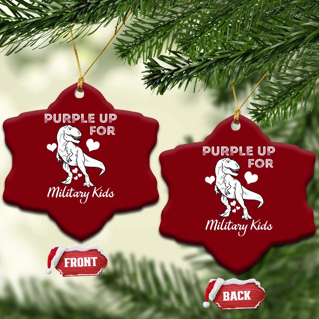Purple Up For Military Kids Ceramic Ornament Military Child Month Dinosaur - Wonder Print Shop
