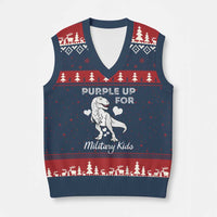Purple Up For Military Kids V-Neck Knit Sweater Vest Military Child Month Dinosaur - Wonder Print Shop