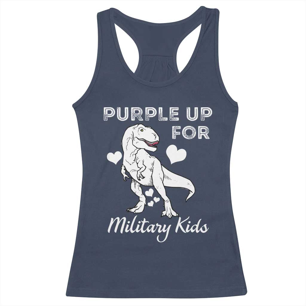 Purple Up For Military Kids Racerback Tank Top Military Child Month Dinosaur
