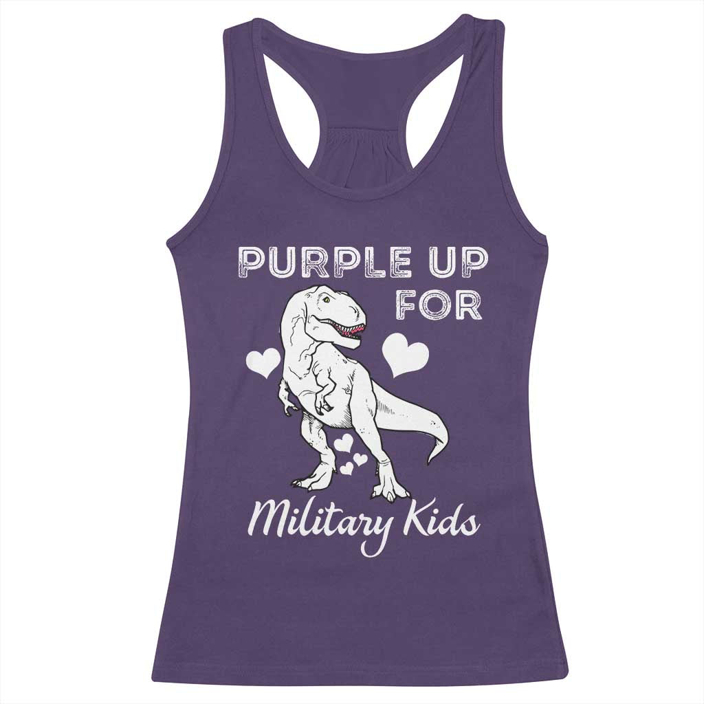 Purple Up For Military Kids Racerback Tank Top Military Child Month Dinosaur