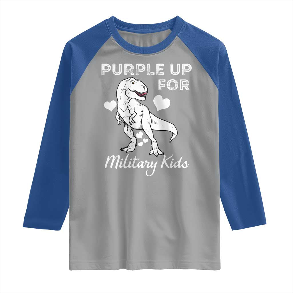 Purple Up For Military Kids Raglan Shirt Military Child Month Dinosaur