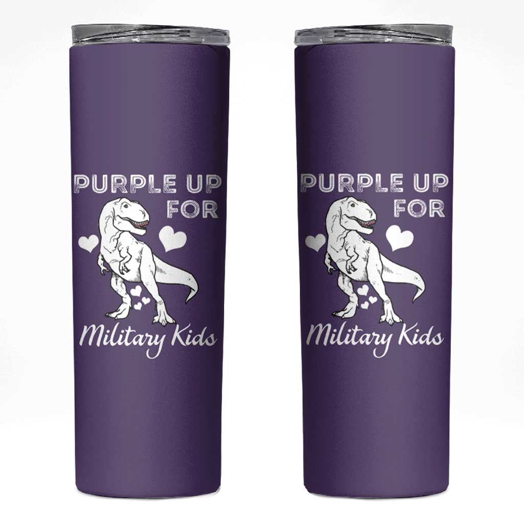 Purple Up For Military Kids Skinny Tumbler Military Child Month Dinosaur