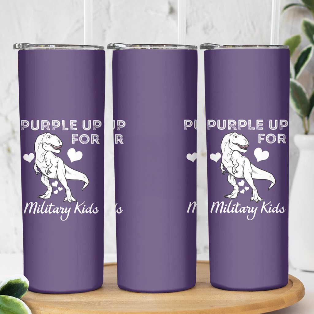 Purple Up For Military Kids Skinny Tumbler Military Child Month Dinosaur