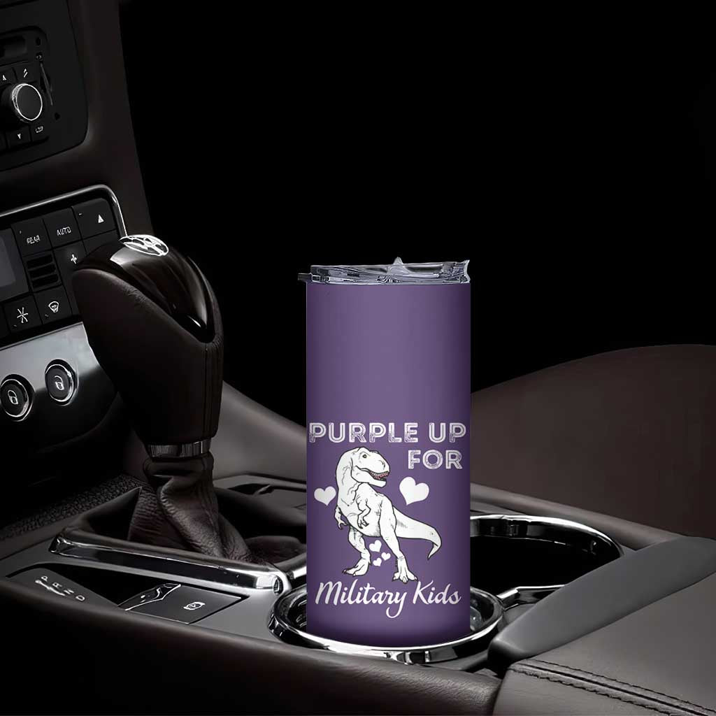 Purple Up For Military Kids Skinny Tumbler Military Child Month Dinosaur