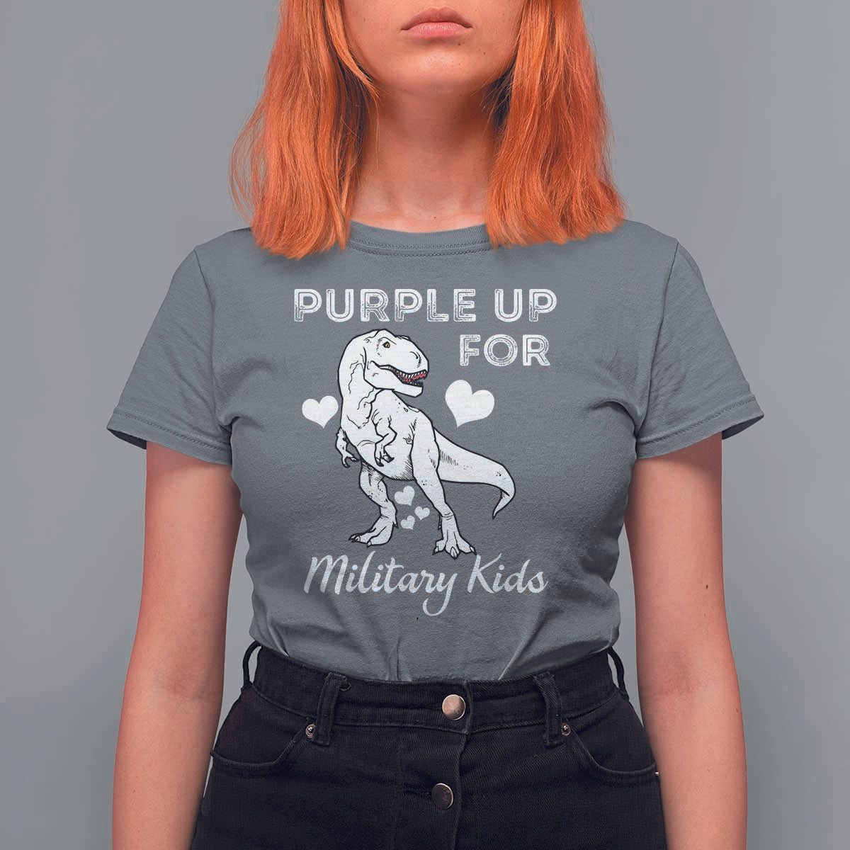 Purple Up For Military Kids T Shirt For Women Military Child Month Dinosaur