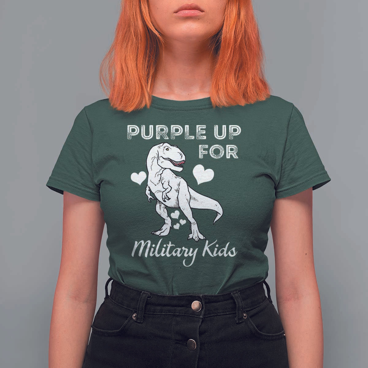 Purple Up For Military Kids T Shirt For Women Military Child Month Dinosaur