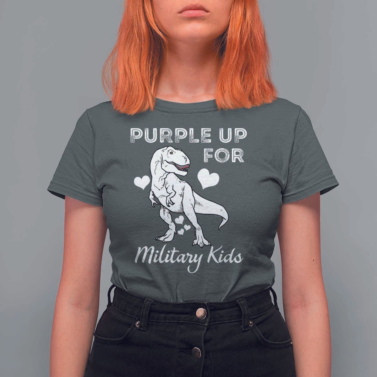 Purple Up For Military Kids T Shirt For Women Military Child Month Dinosaur