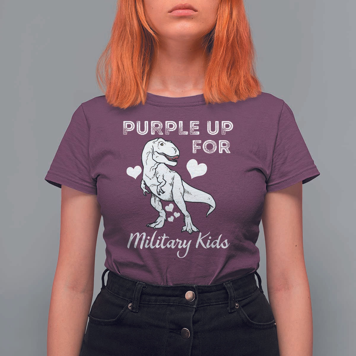 Purple Up For Military Kids T Shirt For Women Military Child Month Dinosaur