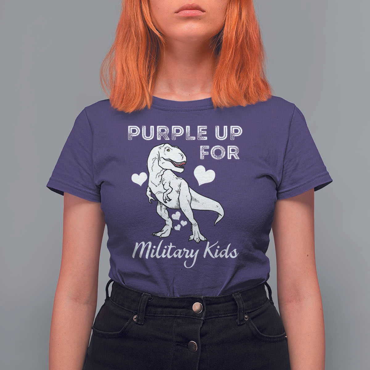 Purple Up For Military Kids T Shirt For Women Military Child Month Dinosaur