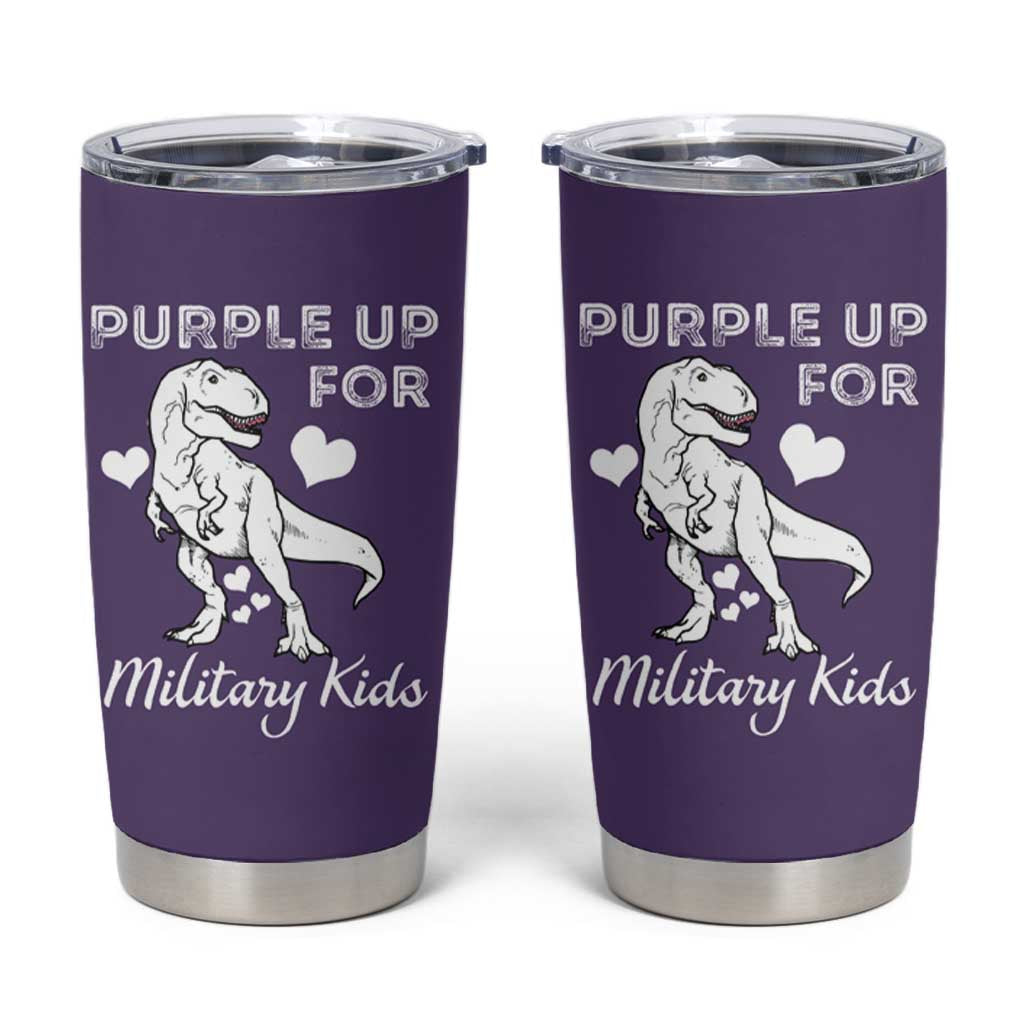Purple Up For Military Kids Tumbler Cup Military Child Month Dinosaur