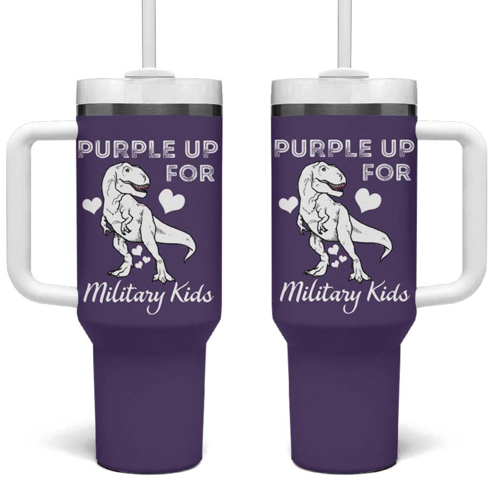 Purple Up For Military Kids Tumbler With Handle Military Child Month Dinosaur