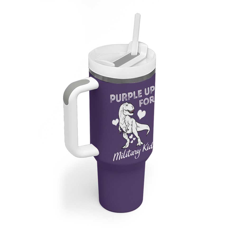 Purple Up For Military Kids Tumbler With Handle Military Child Month Dinosaur
