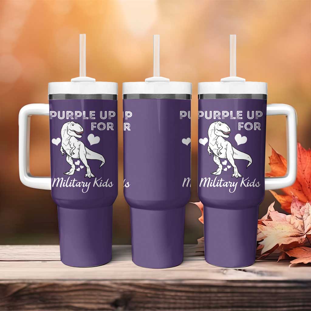 Purple Up For Military Kids Tumbler With Handle Military Child Month Dinosaur