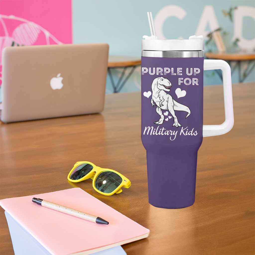 Purple Up For Military Kids Tumbler With Handle Military Child Month Dinosaur