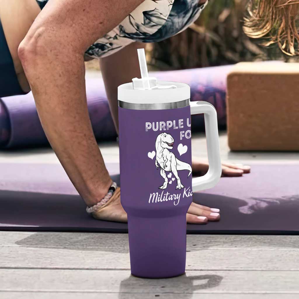 Purple Up For Military Kids Tumbler With Handle Military Child Month Dinosaur