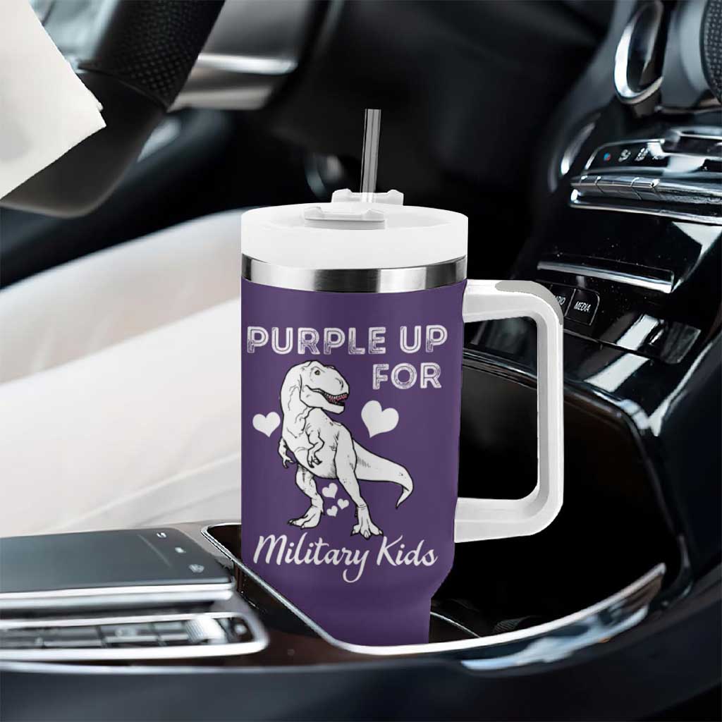 Purple Up For Military Kids Tumbler With Handle Military Child Month Dinosaur