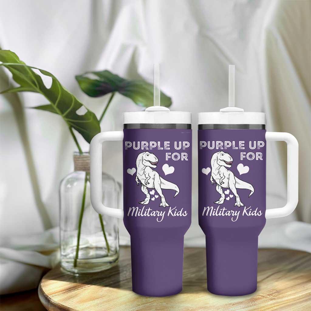 Purple Up For Military Kids Tumbler With Handle Military Child Month Dinosaur