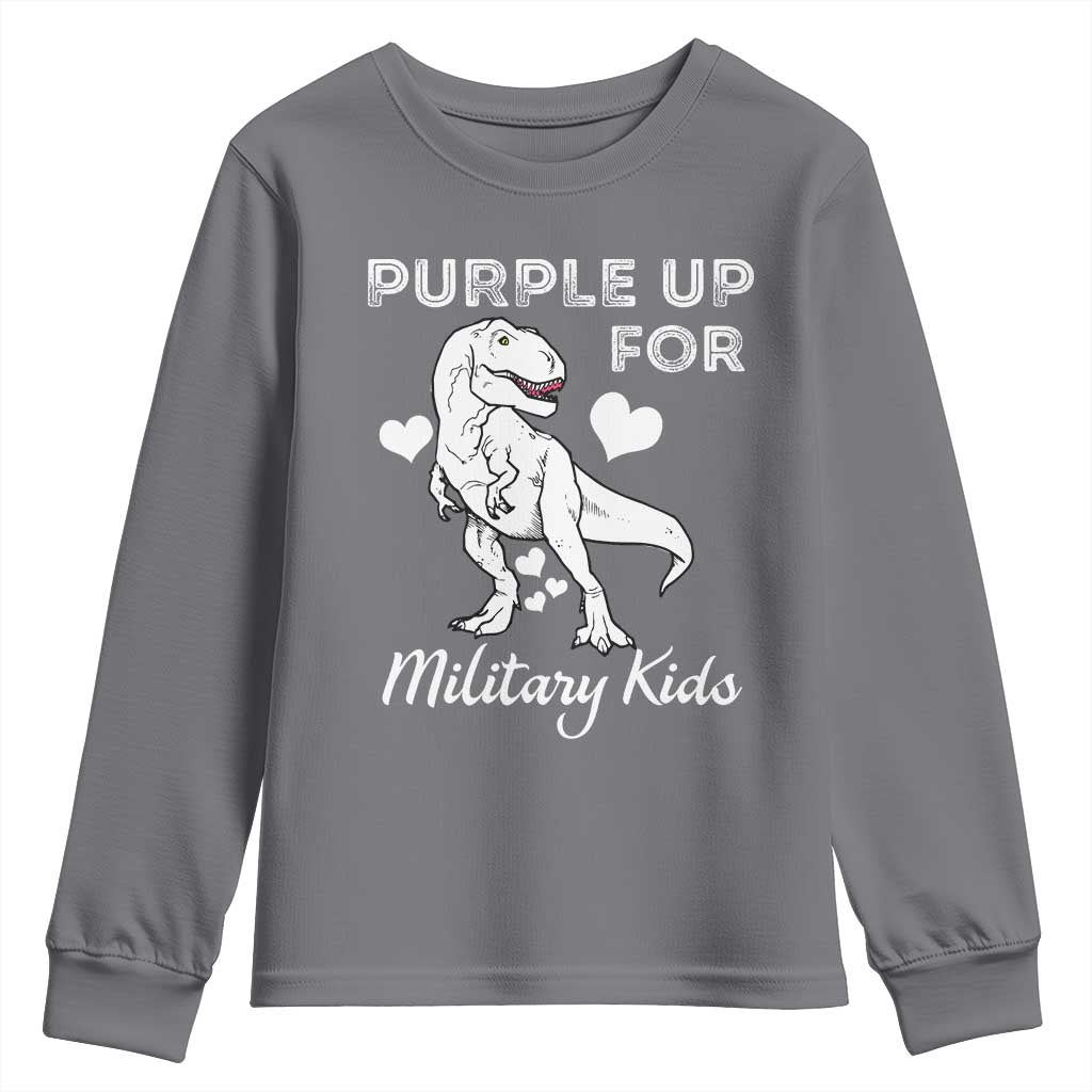 Purple Up For Military Kids Youth Sweatshirt Military Child Month Dinosaur