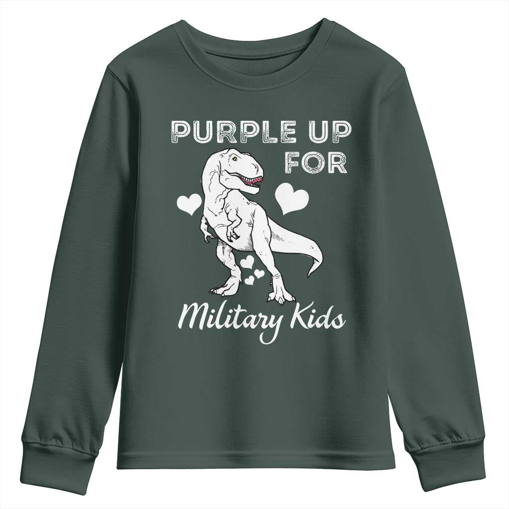 Purple Up For Military Kids Youth Sweatshirt Military Child Month Dinosaur