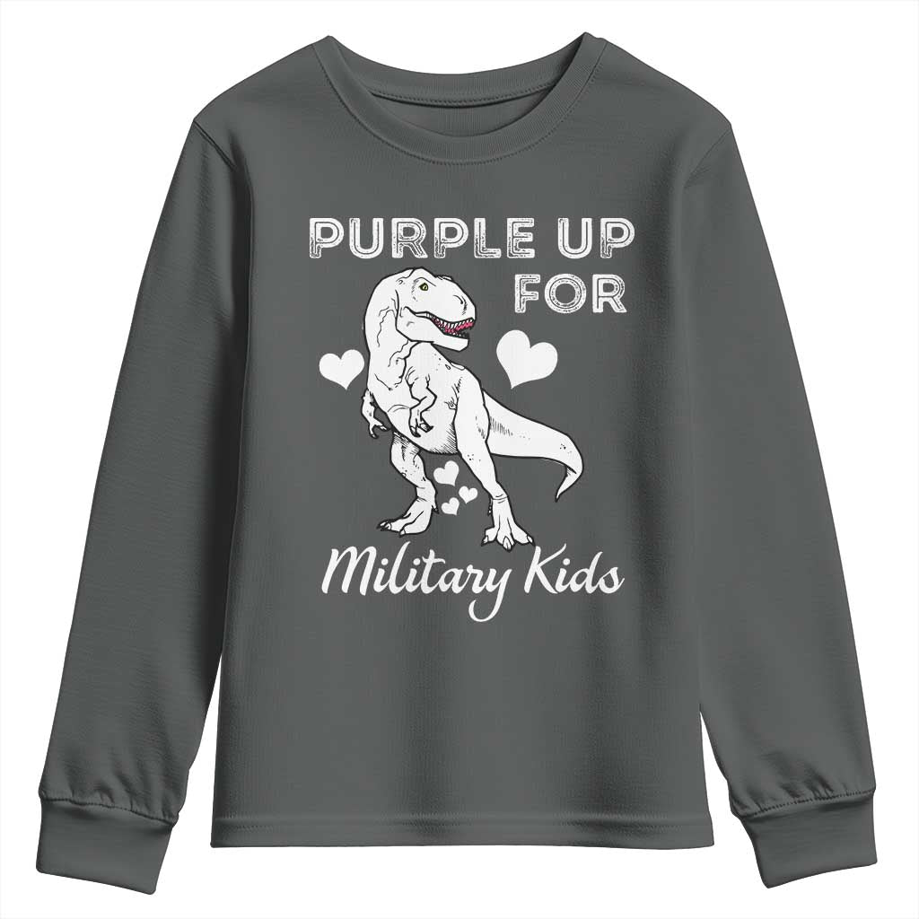 Purple Up For Military Kids Youth Sweatshirt Military Child Month Dinosaur