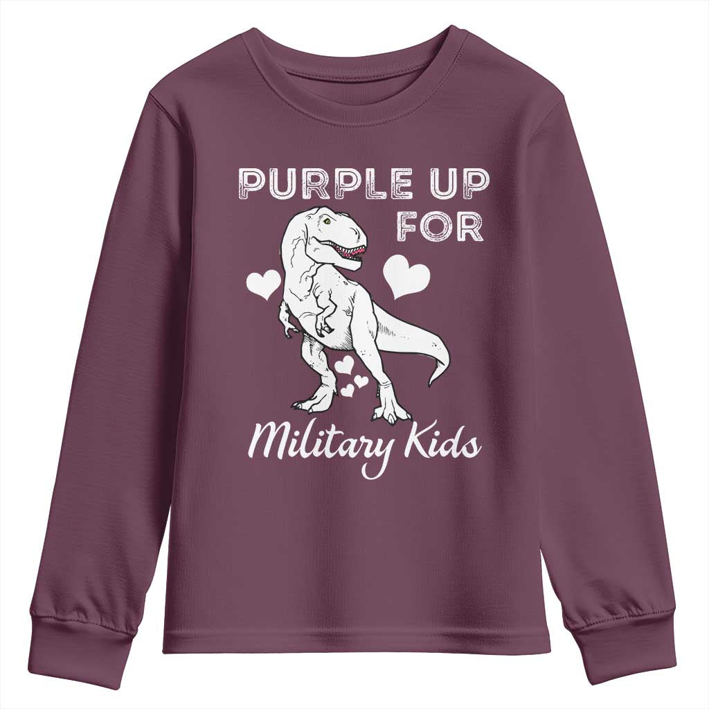 Purple Up For Military Kids Youth Sweatshirt Military Child Month Dinosaur