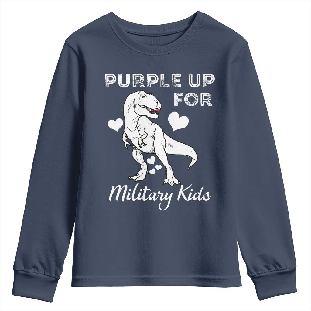 Purple Up For Military Kids Youth Sweatshirt Military Child Month Dinosaur