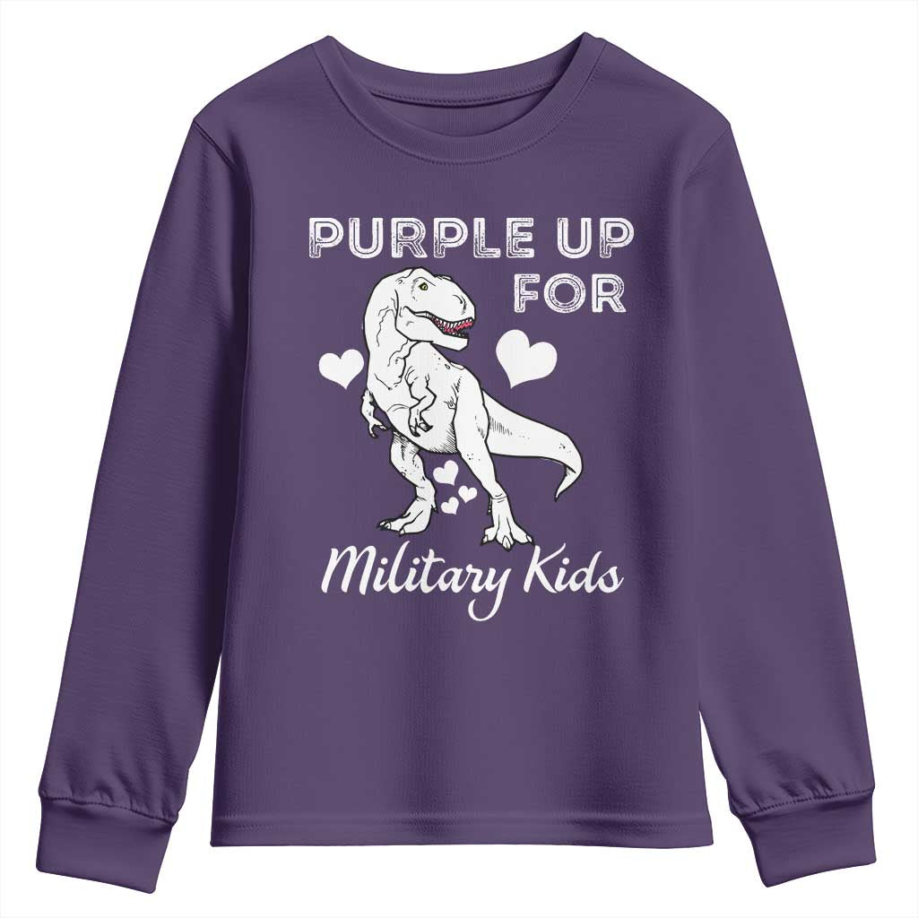 Purple Up For Military Kids Youth Sweatshirt Military Child Month Dinosaur