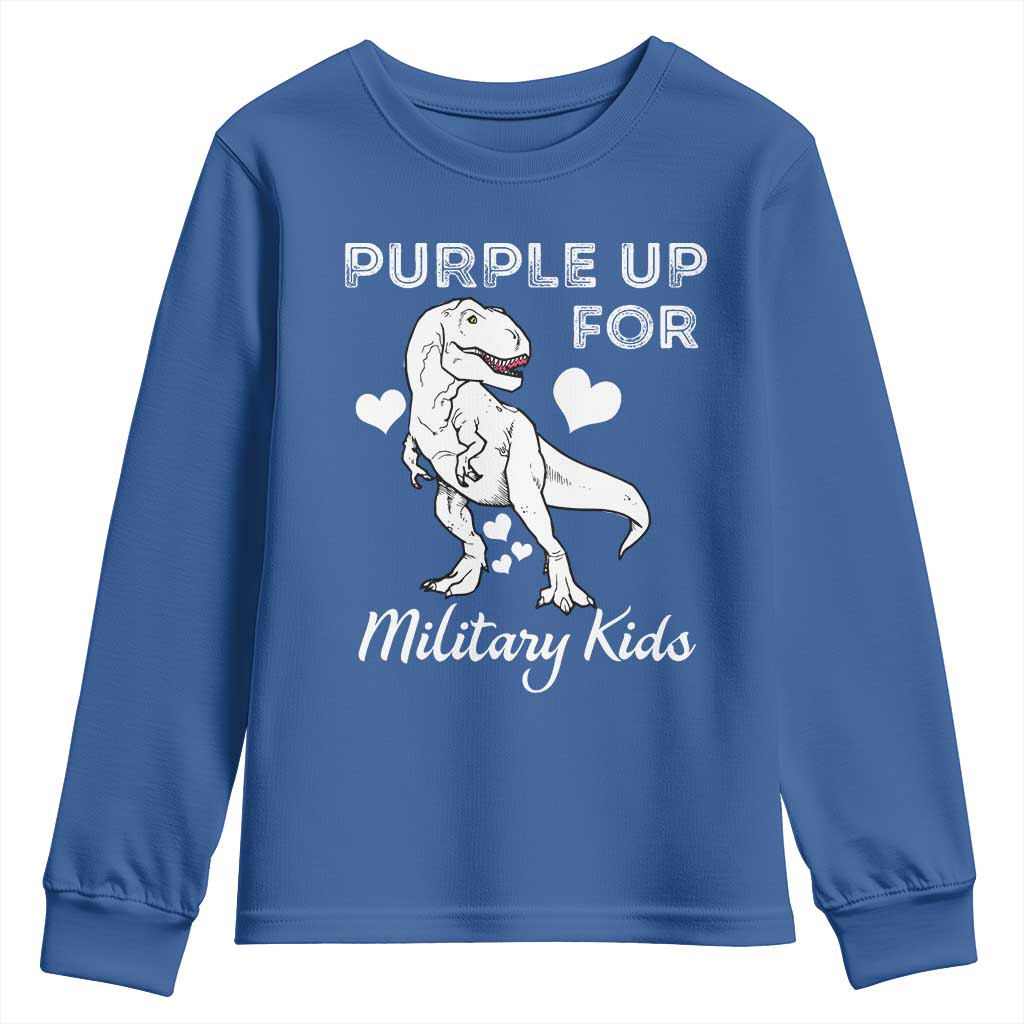Purple Up For Military Kids Youth Sweatshirt Military Child Month Dinosaur
