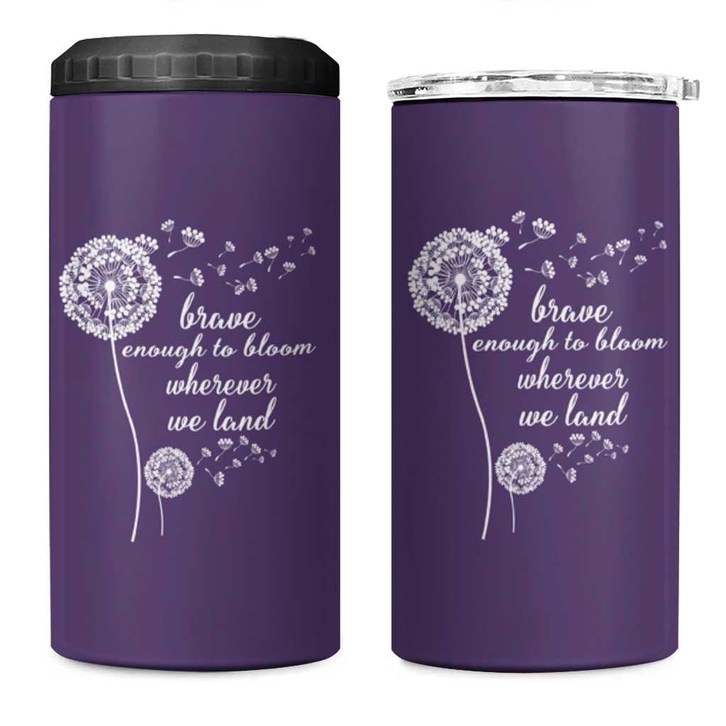 Purple Up For Military Kids 4 in 1 Can Cooler Tumbler Brave Enough To Bloom Wherever We Land Month of Military Child