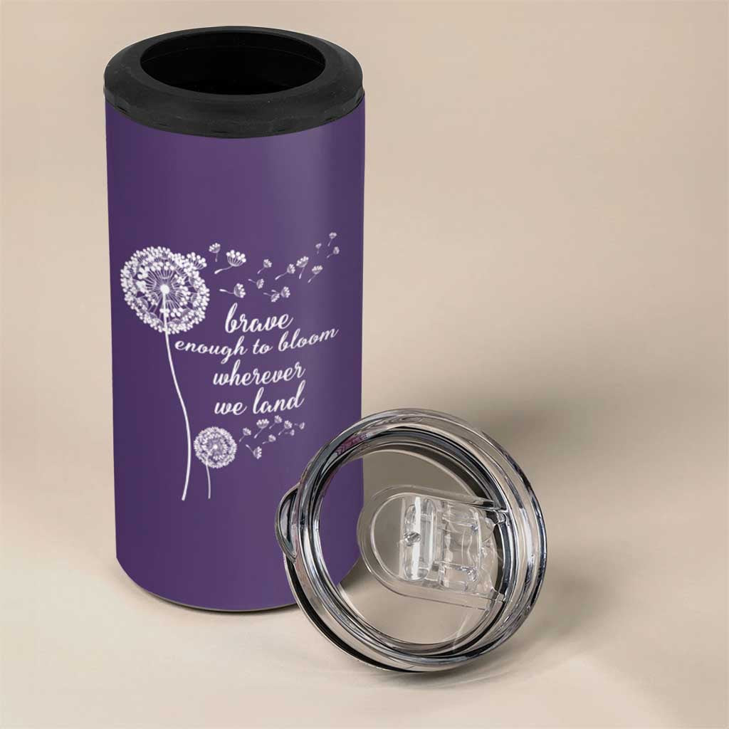 Purple Up For Military Kids 4 in 1 Can Cooler Tumbler Brave Enough To Bloom Wherever We Land Month of Military Child