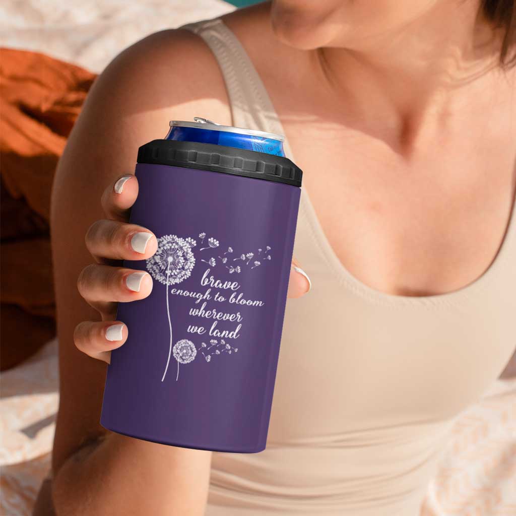 Purple Up For Military Kids 4 in 1 Can Cooler Tumbler Brave Enough To Bloom Wherever We Land Month of Military Child