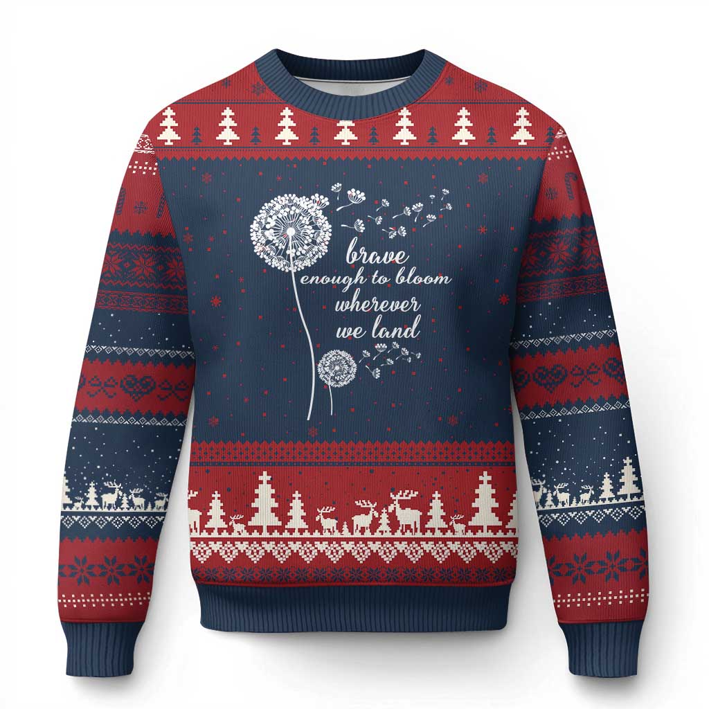Purple Up For Military Kids Ugly Christmas Sweater Brave Enough To Bloom Wherever We Land Month of Military Child - Wonder Print Shop