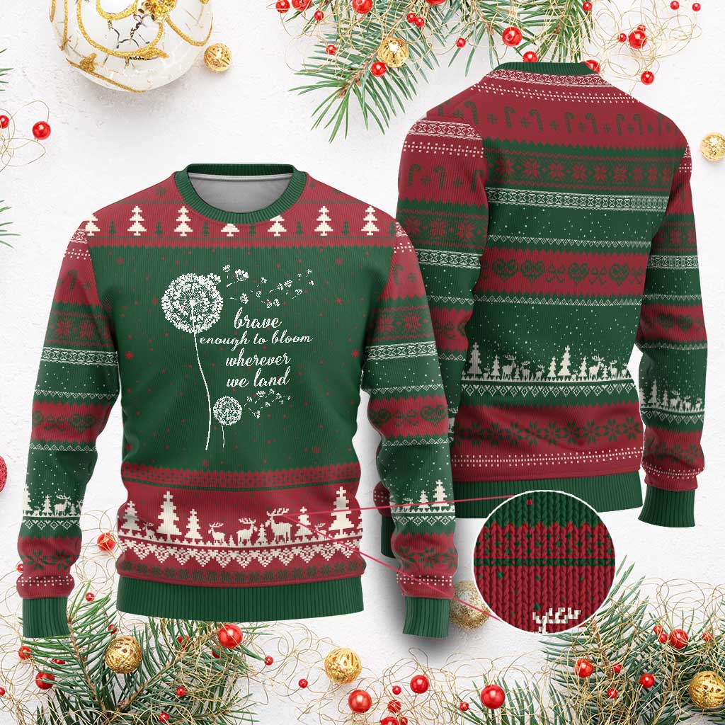 Purple Up For Military Kids Ugly Christmas Sweater Brave Enough To Bloom Wherever We Land Month of Military Child - Wonder Print Shop