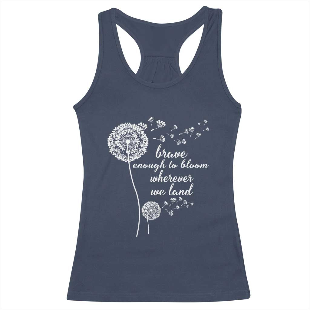 Purple Up For Military Kids Racerback Tank Top Brave Enough To Bloom Wherever We Land Month of Military Child