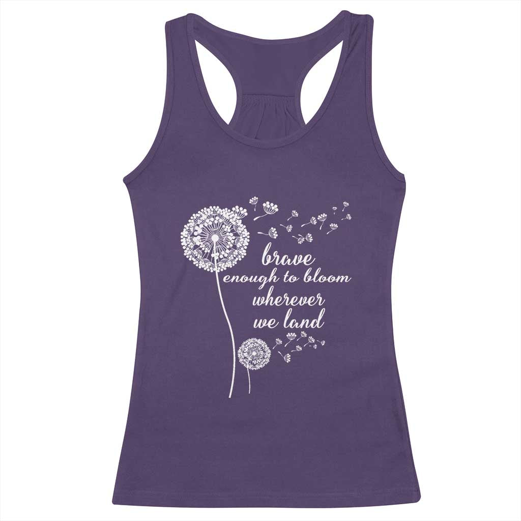 Purple Up For Military Kids Racerback Tank Top Brave Enough To Bloom Wherever We Land Month of Military Child