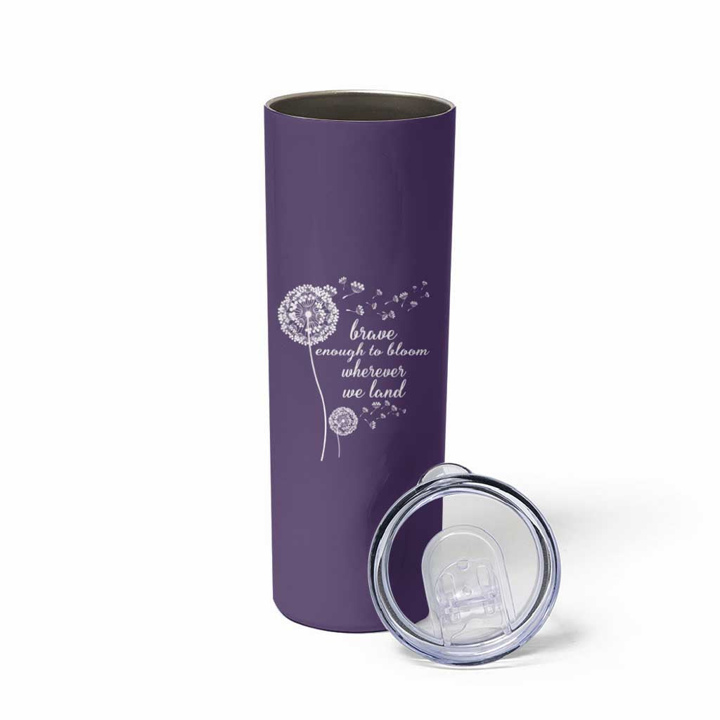 Purple Up For Military Kids Skinny Tumbler Brave Enough To Bloom Wherever We Land Month of Military Child