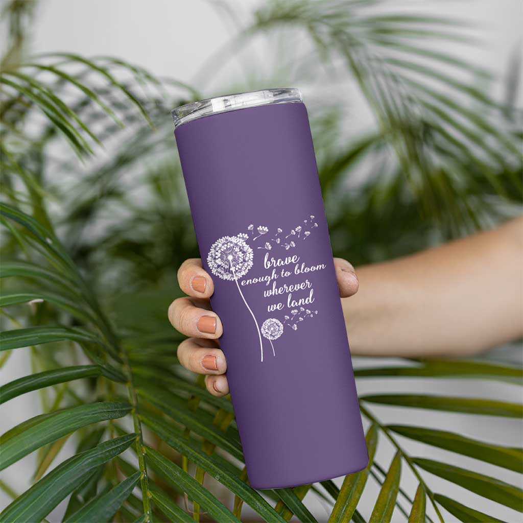 Purple Up For Military Kids Skinny Tumbler Brave Enough To Bloom Wherever We Land Month of Military Child