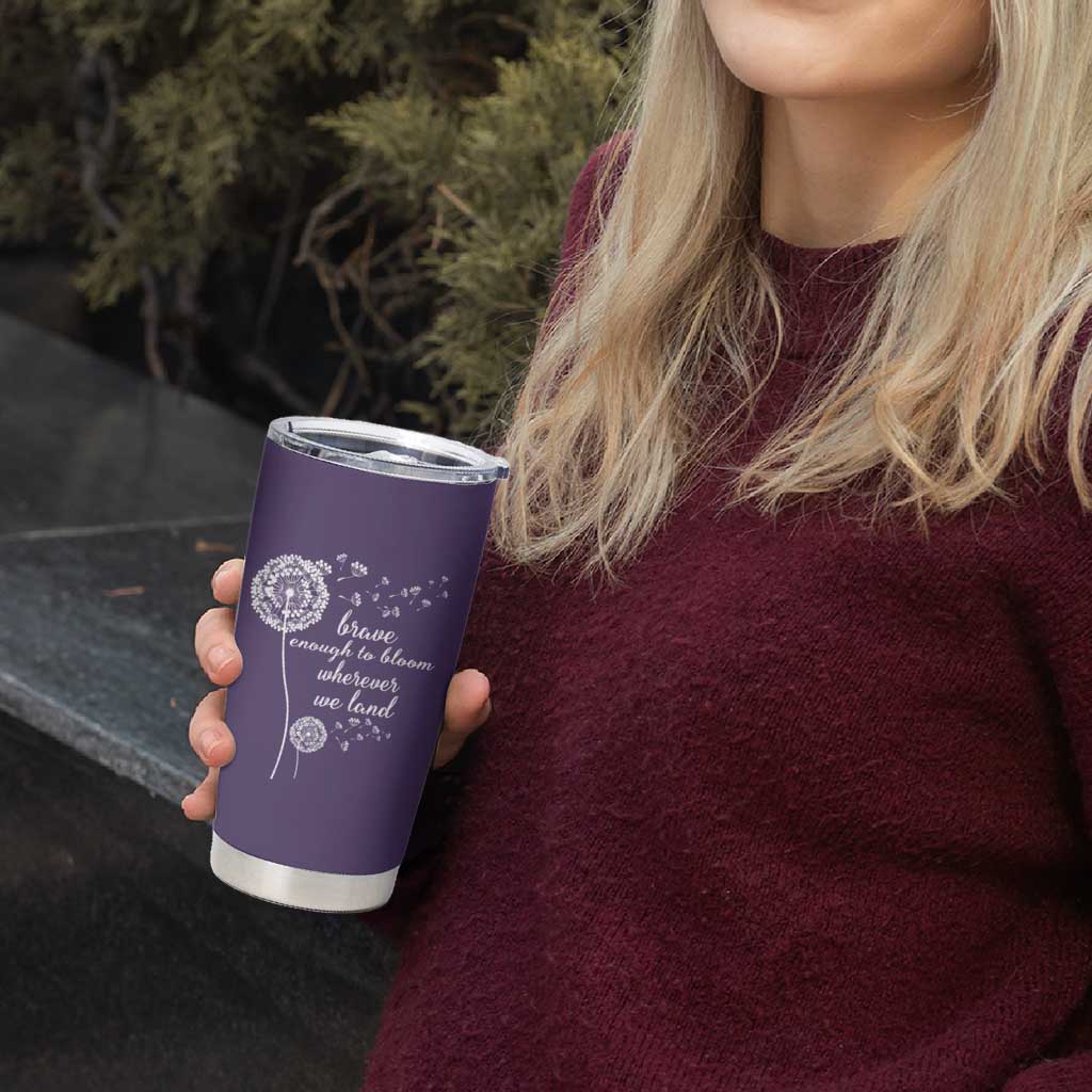 Purple Up For Military Kids Tumbler Cup Brave Enough To Bloom Wherever We Land Month of Military Child