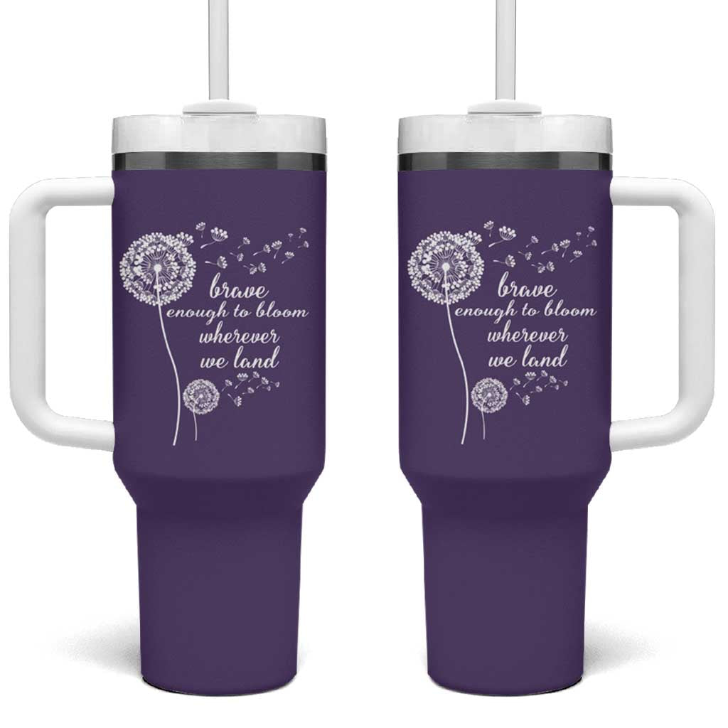 Purple Up For Military Kids Tumbler With Handle Brave Enough To Bloom Wherever We Land Month of Military Child